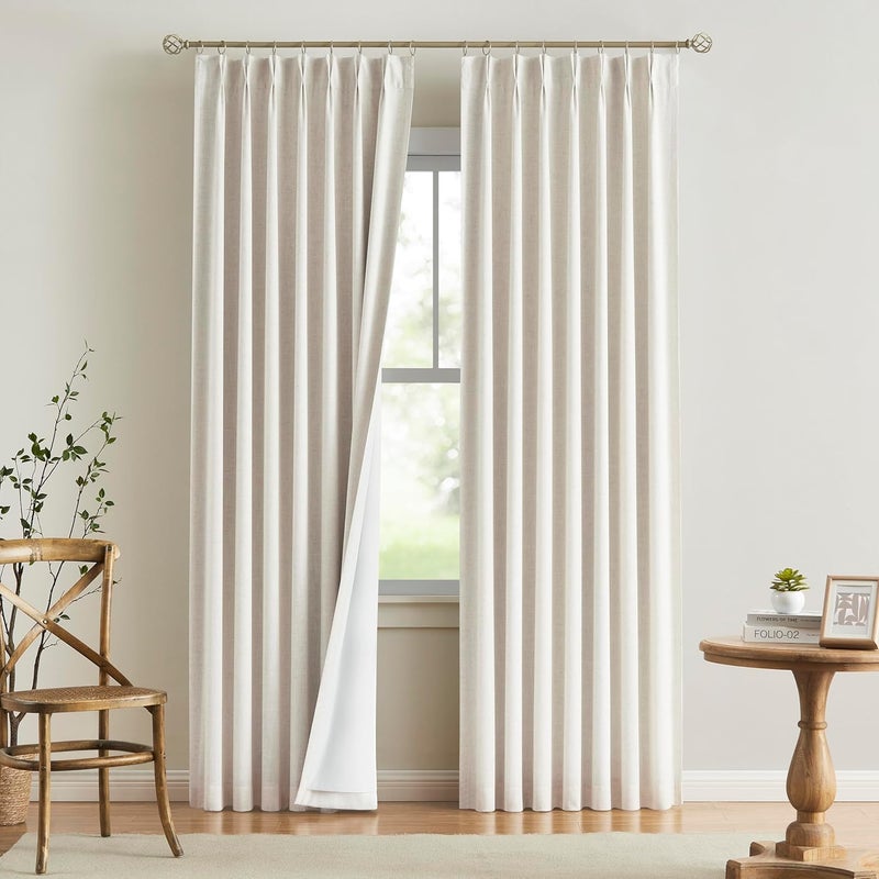 Vision Home Natural Full Blackout Curtains Linen Blended Darkening Window Curtains 84 inch for Living Room Bedroom Thermal Insulated Pinch Pleat Drapes with Hooks 2 Panel 40"Wx84"L - Image 1